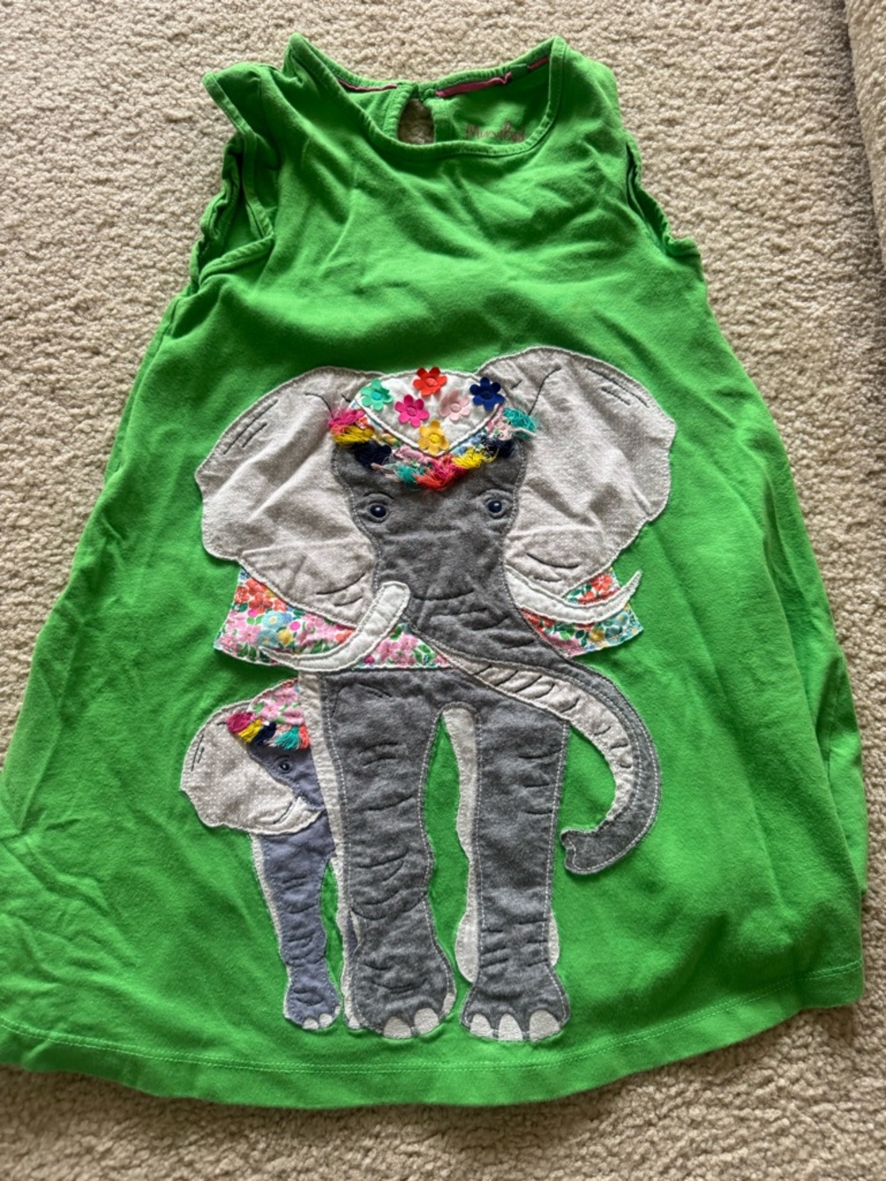 Bright Green Girls' Elephant Appliqué Tank Top